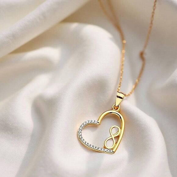 14K Yellow Gold CZ Heart Infinity Pendant – Love & Forever Symbol - Picture 2 of 3